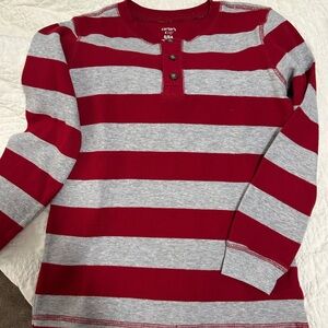Carter's Kids Long Sleeve Red and Gray Striped Henley